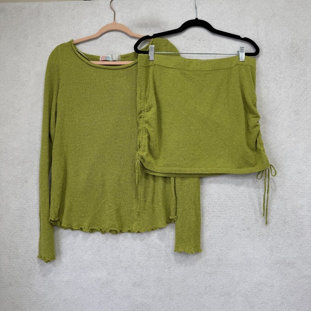 Free People Olive Green Knit Mini Dress Set